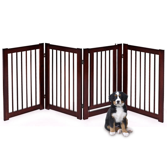30 Inch Folding 4 Panel Wood Fence, Brown Pet Gate Brown at Gallery Canada