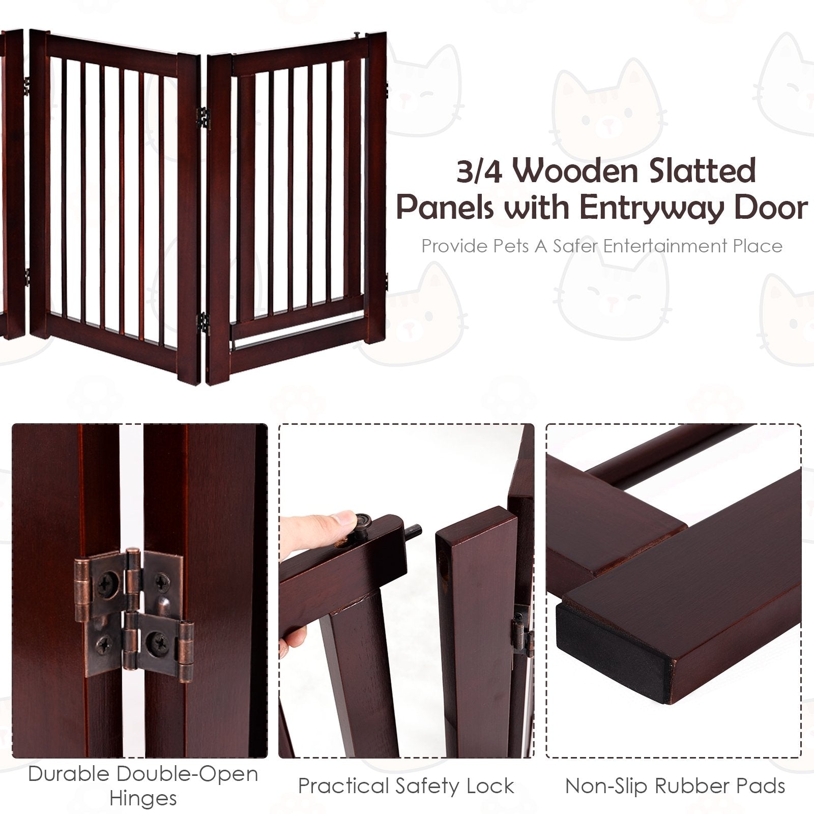 30 Inch Configurable Folding 4 Panel Wood Fence, Brown - Gallery Canada