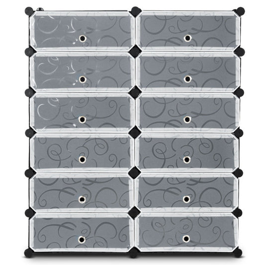 12-Cube Plastic Shoe Rack With Transparent Doors, Black Shoe Racks & Storage Benches Black at Gallery Canada