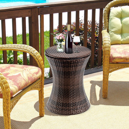 Height Adjustable Patio Rattan Cooler Bar Table, Brown - Gallery Canada