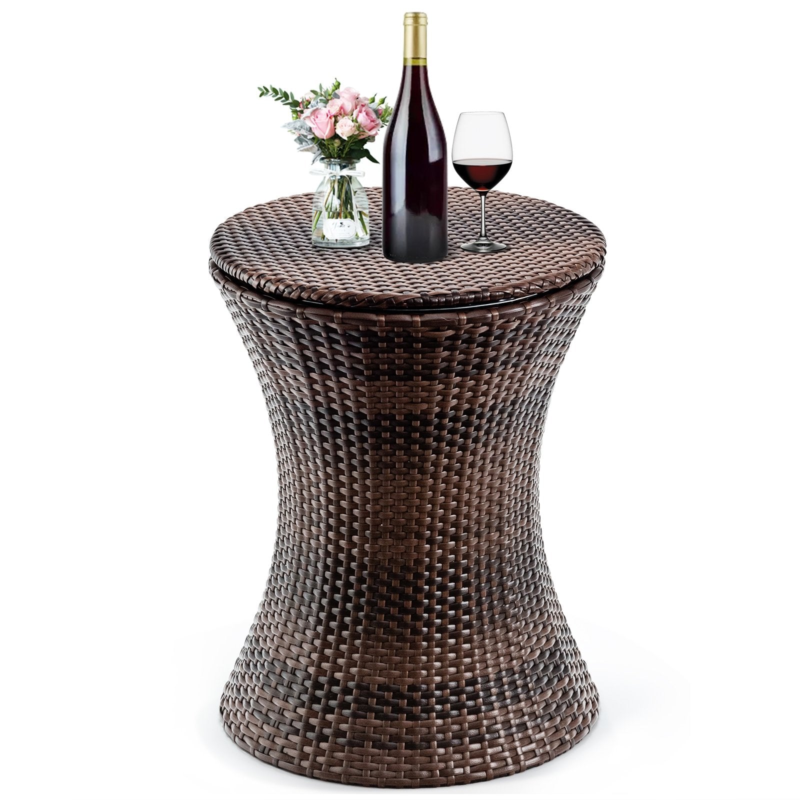 Height Adjustable Patio Rattan Cooler Bar Table, Brown - Gallery Canada