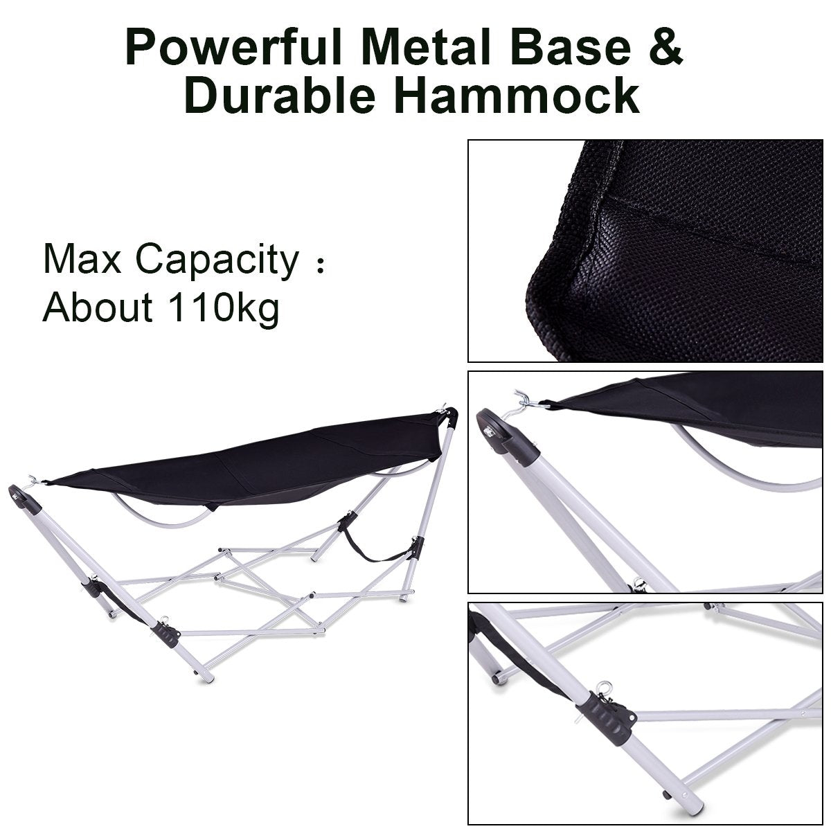 Portable Folding Steel Frame Hammock with Bag, Black - Gallery Canada