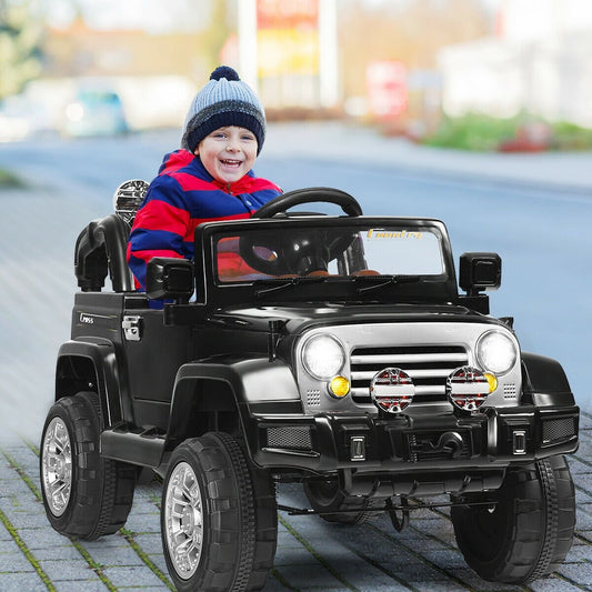 12 V Kids Ride on Truck with MP3 + LED Lights, Black - Gallery Canada