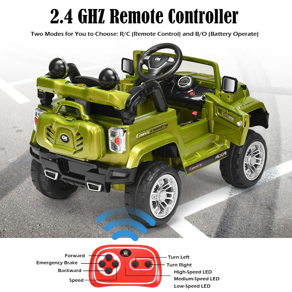 12 V Kids Ride on Truck with MP3 + LED Lights, Green Powered Ride On Toys at Gallery Canada