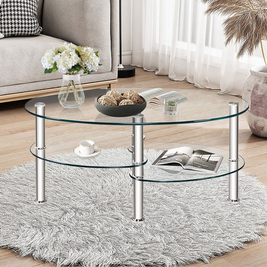 Tempered Glass Oval Side Coffee Table, Transparent - Gallery Canada