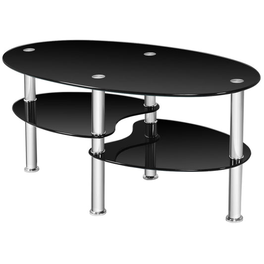 Tempered Glass Oval Side Coffee Table, Black Coffee Tables Black at Gallery Canada