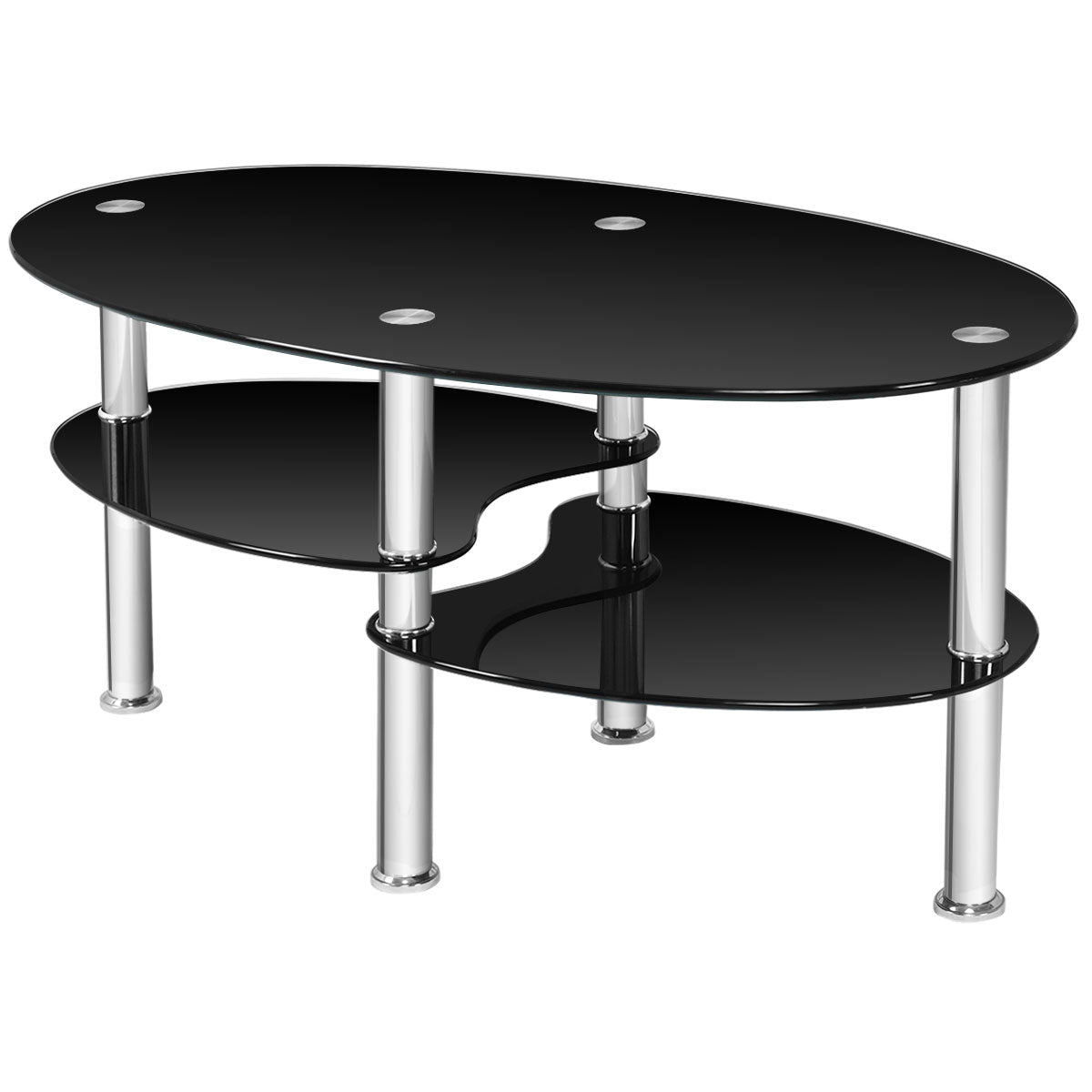Tempered Glass Oval Side Coffee Table, Black Coffee Tables at Gallery Canada