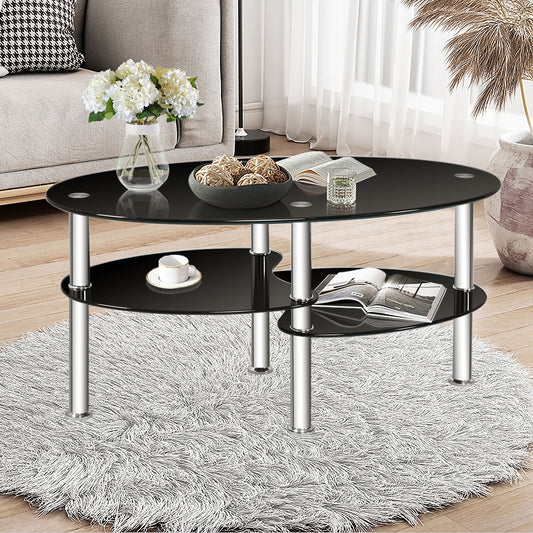 Tempered Glass Oval Side Coffee Table, Black Coffee Tables Black at Gallery Canada