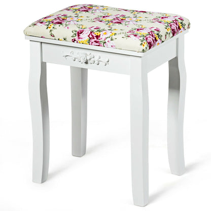 Vanity Wood Dressing Stool Padded Piano Seat with Rose Cushion, White Makeup Vanities at Gallery Canada