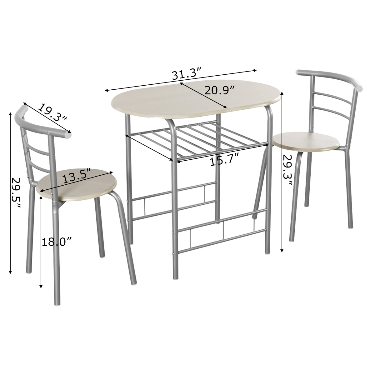 3-Piece Space-Saving Bistro Set for Kitchen and Apartment, Light Gray Dining Room Sets at Gallery Canada