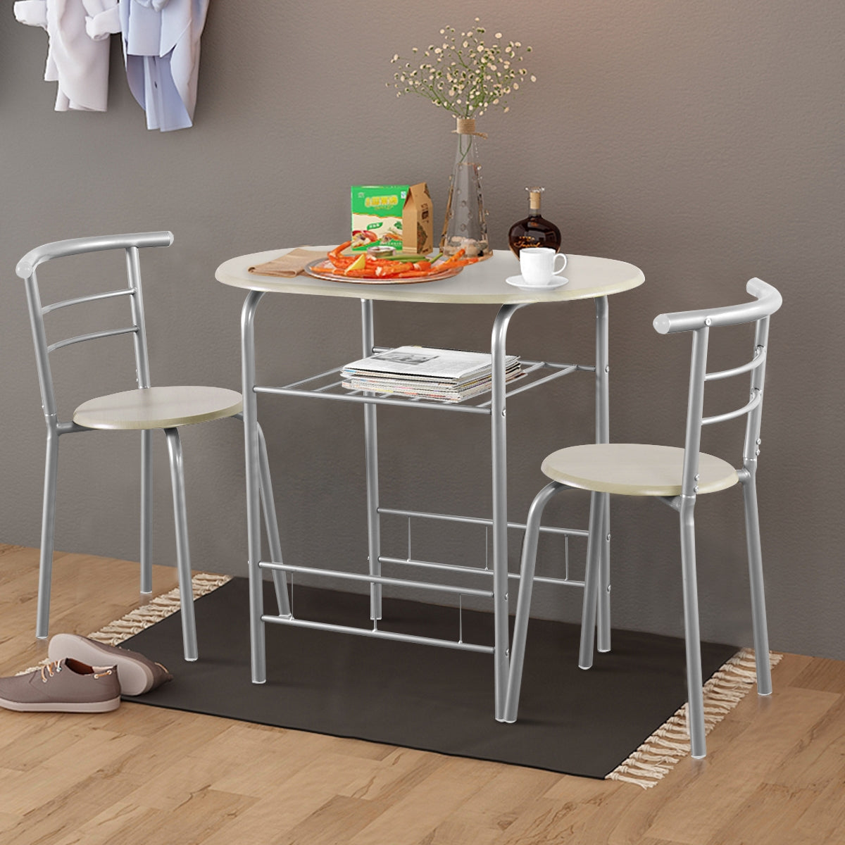 3-Piece Space-Saving Bistro Set for Kitchen and Apartment, Light Gray Dining Room Sets at Gallery Canada