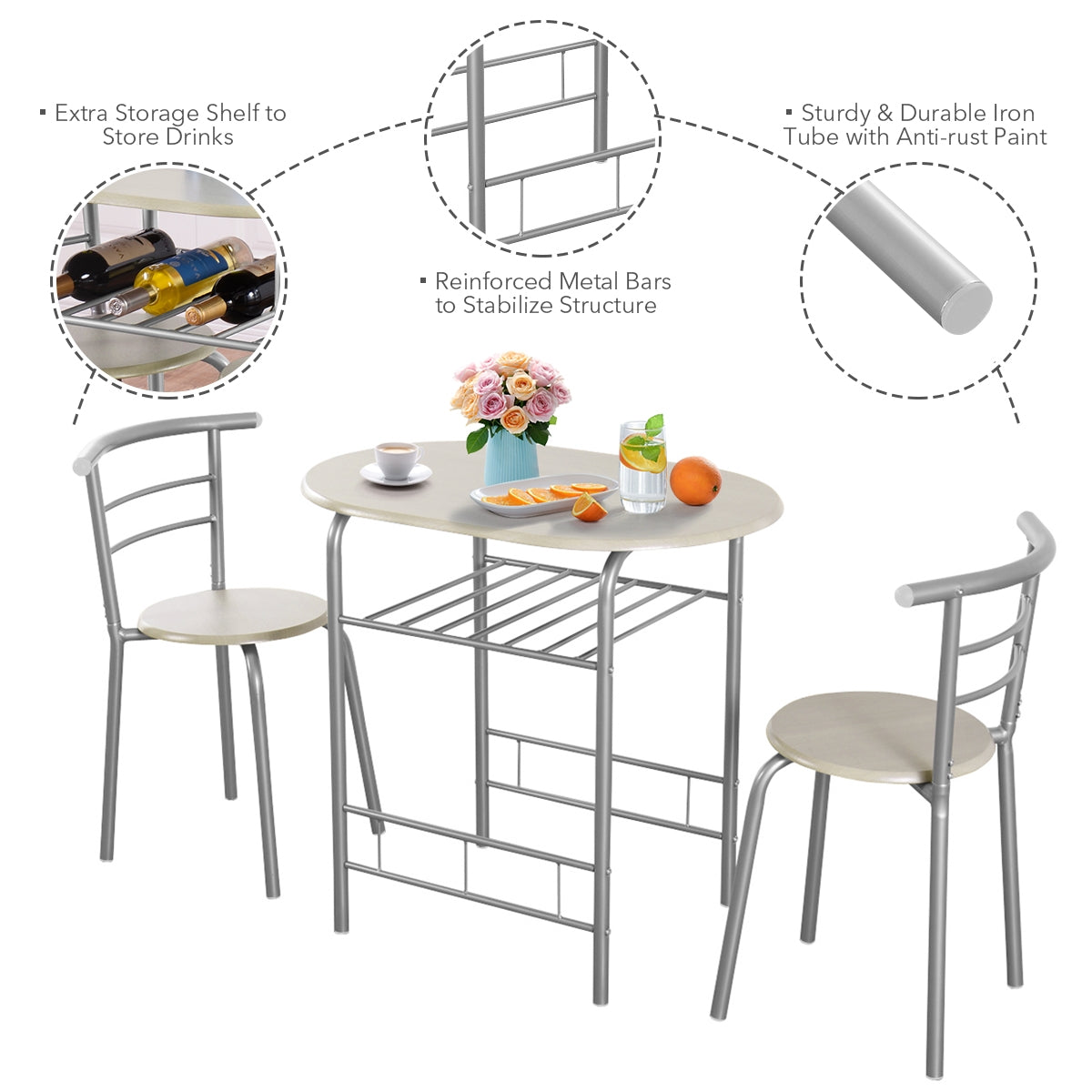 3-Piece Space-Saving Bistro Set for Kitchen and Apartment, Light Gray Dining Room Sets at Gallery Canada