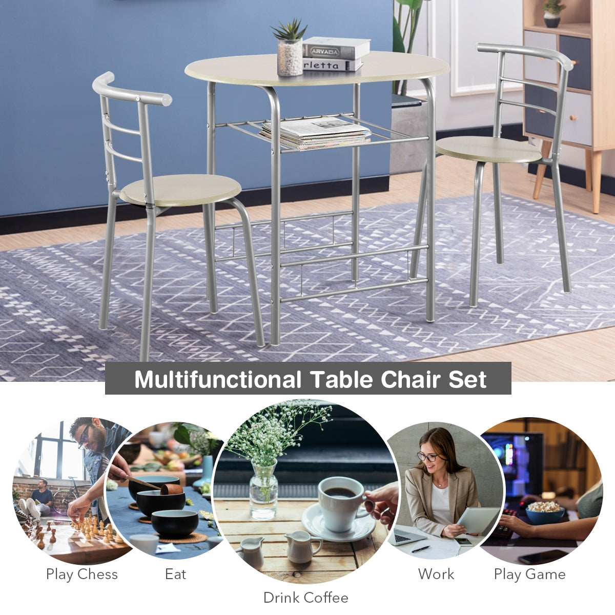 3-Piece Space-Saving Bistro Set for Kitchen and Apartment, Light Gray Dining Room Sets at Gallery Canada