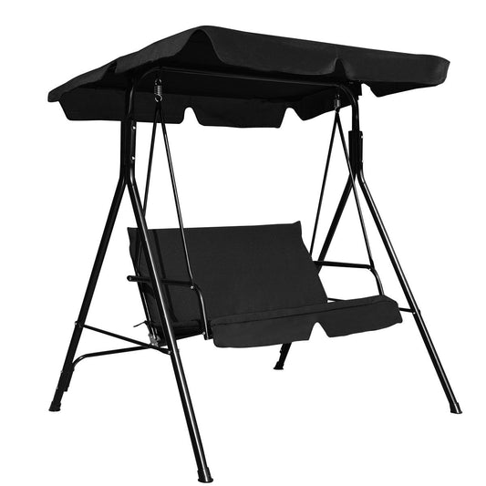 Patio Swing Glider, Steel Frame, Cushioned Loveseat, Black Porch Swings Black at Gallery Canada