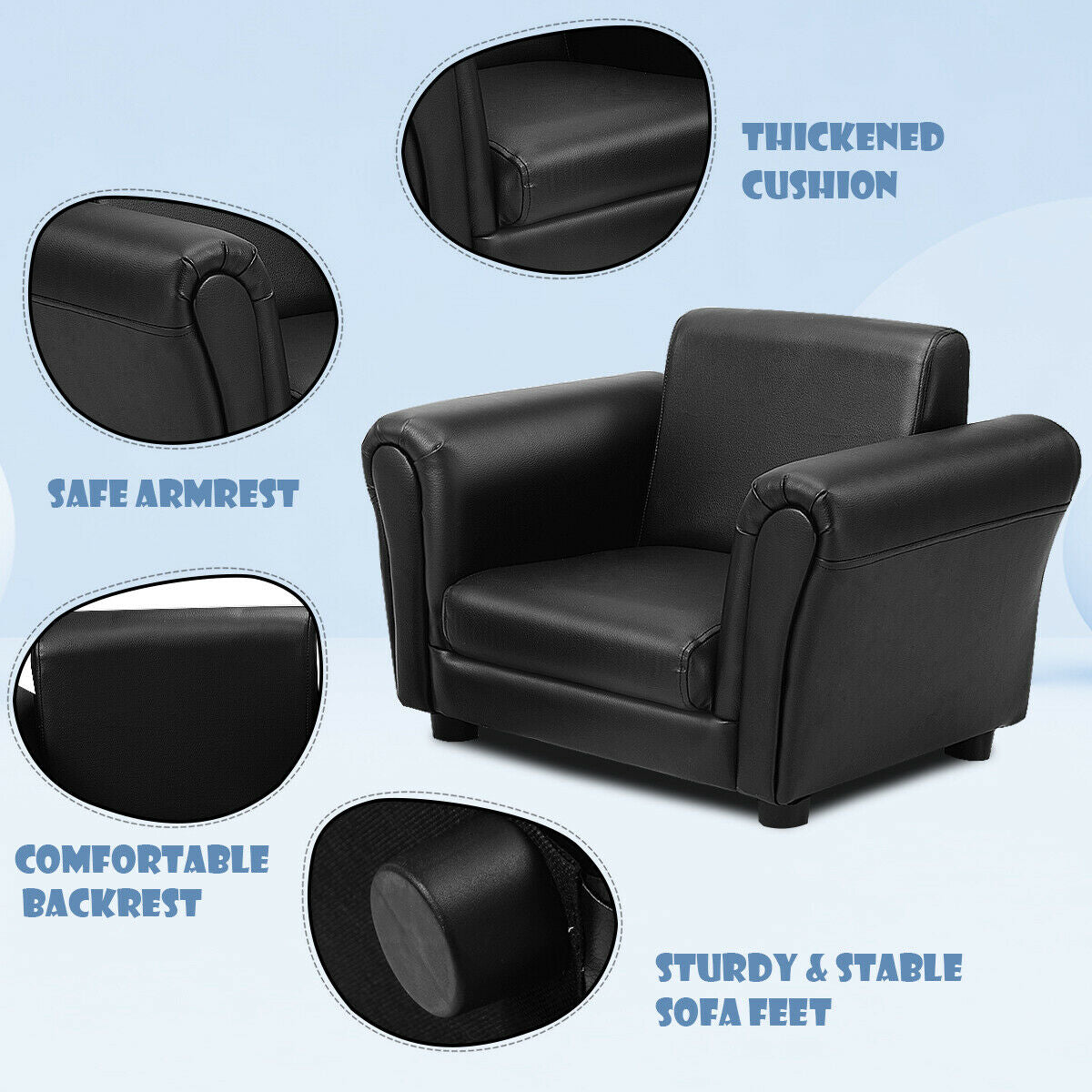 Black Kids Single Armrest Couch Sofa with Ottoman, Black Kids Chairs & Seating at Gallery Canada