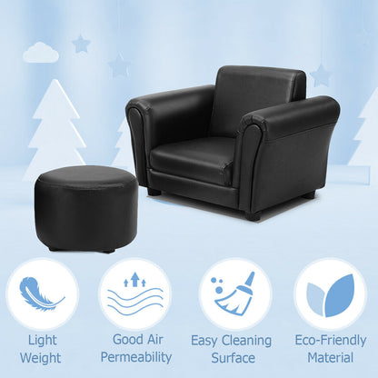 Black Kids Single Armrest Couch Sofa with Ottoman, Black Kids Chairs & Seating at Gallery Canada
