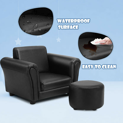 Black Kids Single Armrest Couch Sofa with Ottoman, Black Kids Chairs & Seating at Gallery Canada