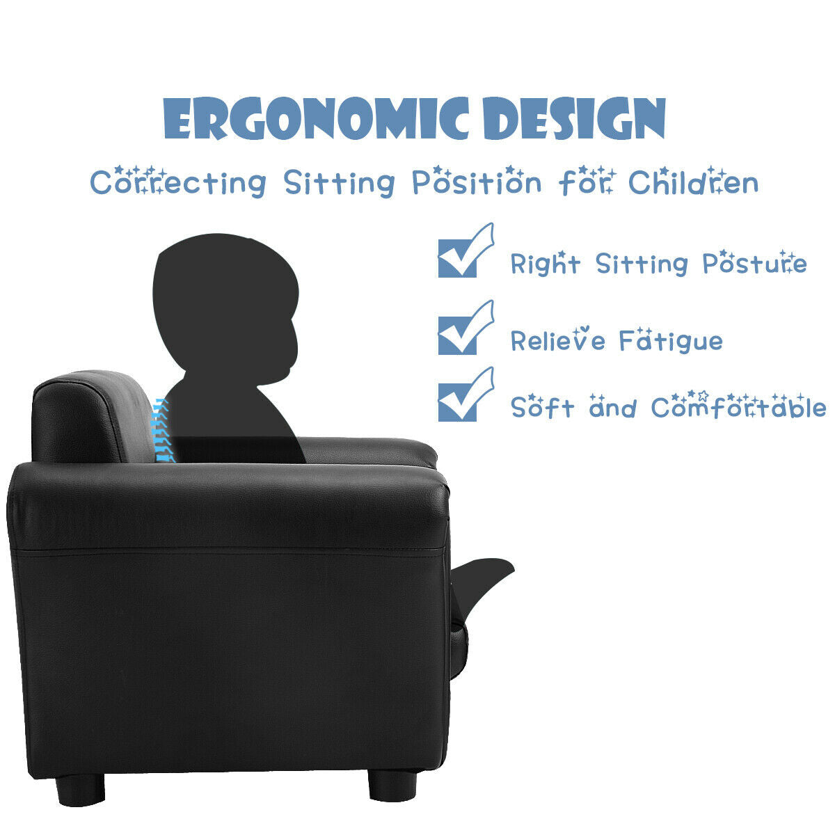 Black Kids Single Armrest Couch Sofa with Ottoman, Black Kids Chairs & Seating at Gallery Canada