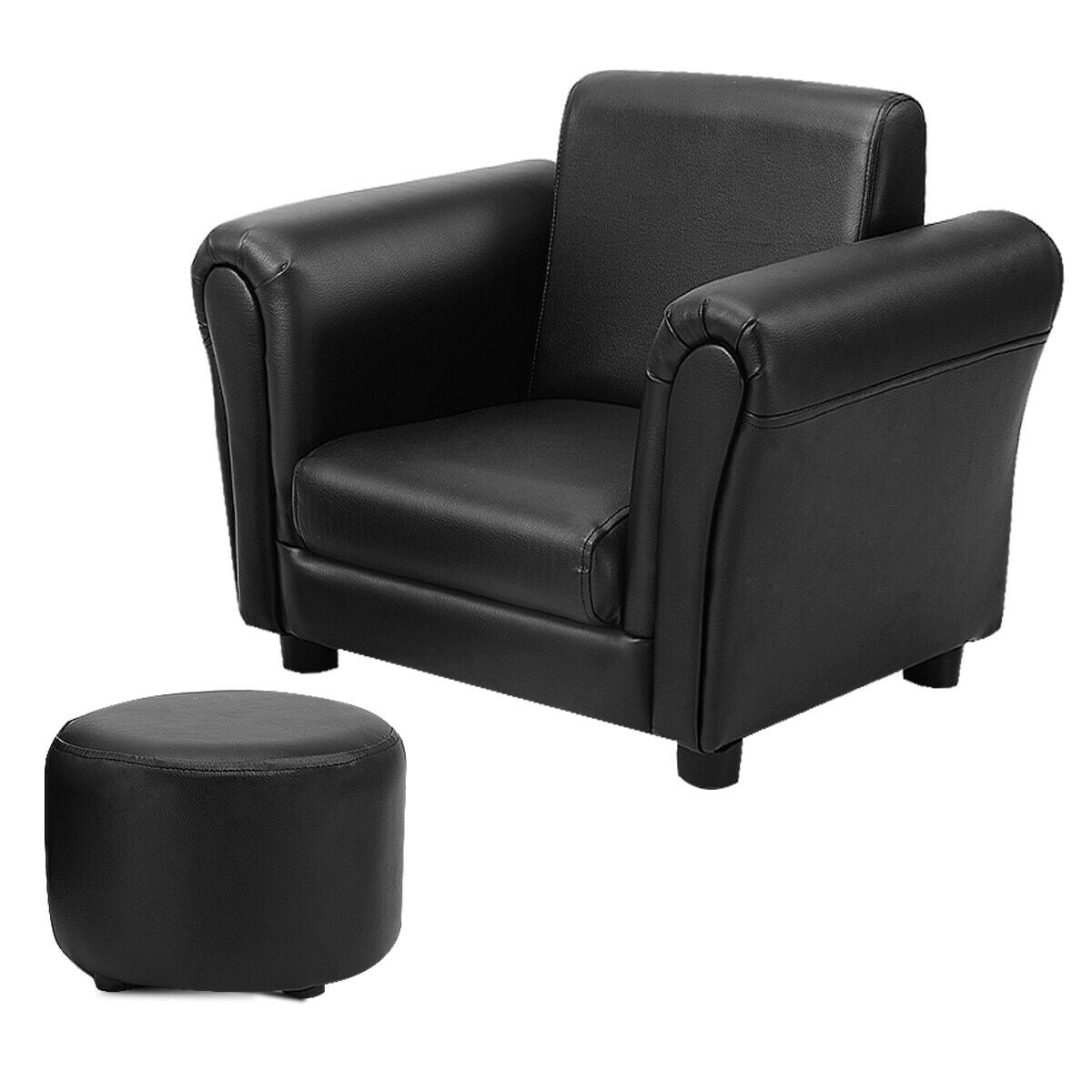 Black Kids Single Armrest Couch Sofa with Ottoman, Black Kids Chairs & Seating at Gallery Canada