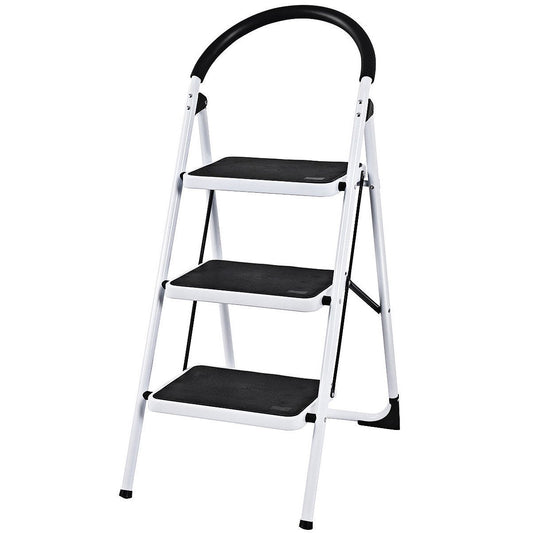 Heavy Duty Industrial Lightweight Folding Stool 3 Step Ladder, Black