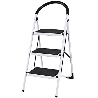 Heavy Duty Industrial Lightweight Folding Stool, 3 Step Ladder, Black