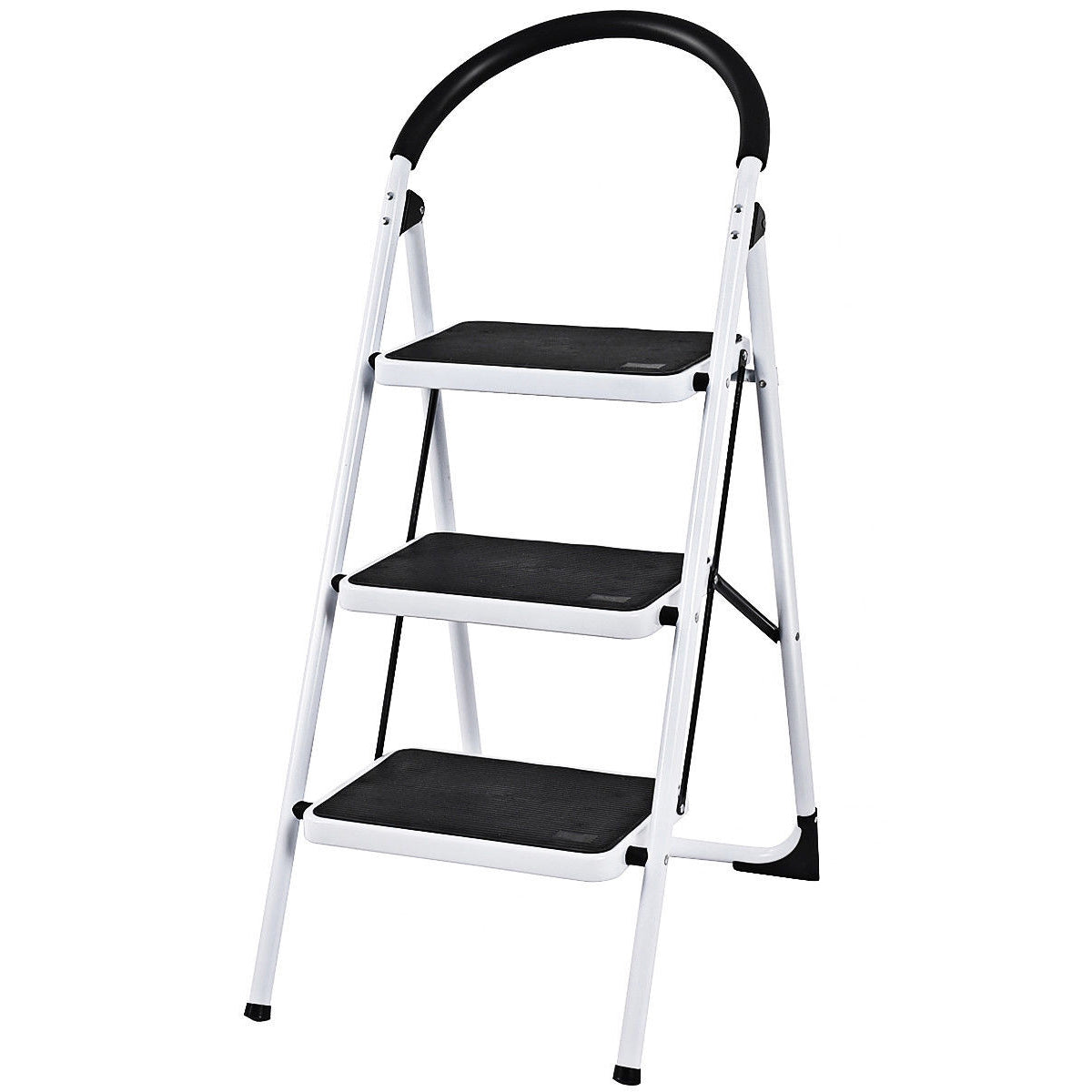 Heavy Duty Industrial Lightweight Folding Stool 3 Step Ladder, Black Ladders Black at Gallery Canada