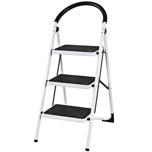Heavy Duty Industrial Lightweight Folding Stool 3 Step Ladder, Black Ladders Black at Gallery Canada