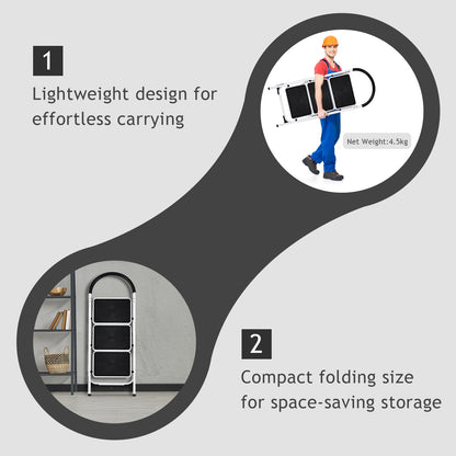 Heavy Duty Industrial Lightweight Folding Stool 3 Step Ladder, Black Ladders at Gallery Canada
