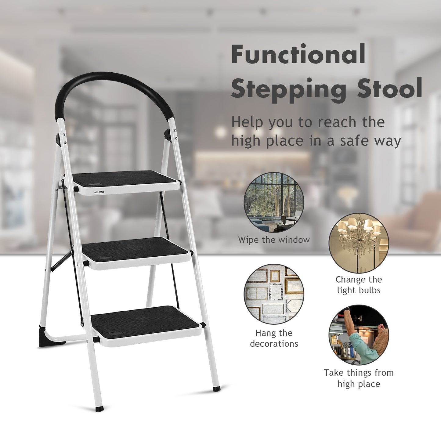 Heavy Duty Industrial Lightweight Folding Stool 3 Step Ladder, Black Ladders at Gallery Canada