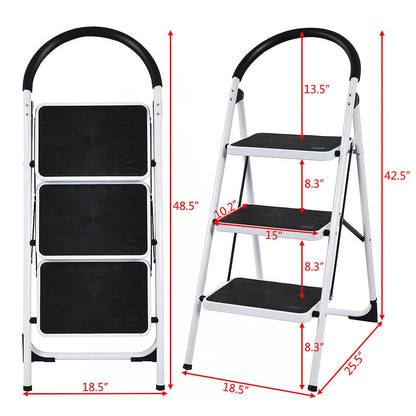 Heavy Duty Industrial Lightweight Folding Stool 3 Step Ladder, Black Ladders at Gallery Canada