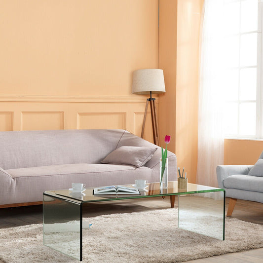 42 x 19.7 Inch Clear Tempered Glass Coffee Table with Rounded Edges, Transparent - Gallery Canada