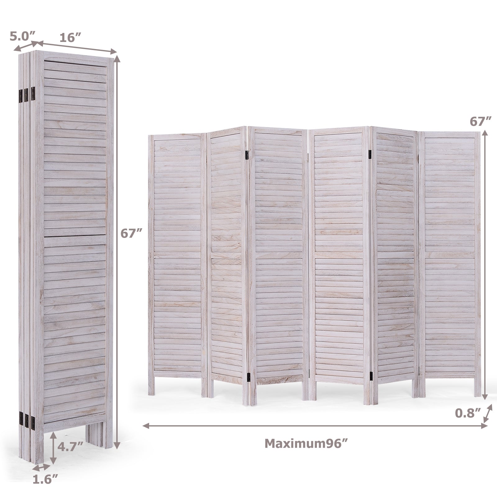 6 Panels Classic Venetian Wooden Slat Room Screen, White Room Dividers at Gallery Canada