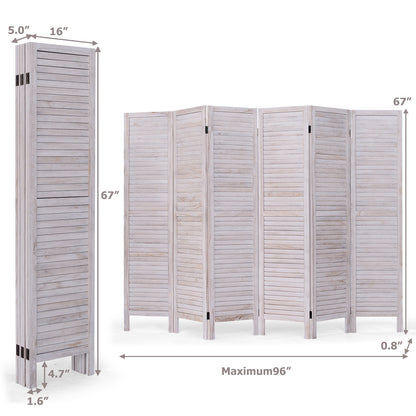6 Panels Classic Venetian Wooden Slat Room Screen, White Room Dividers at Gallery Canada