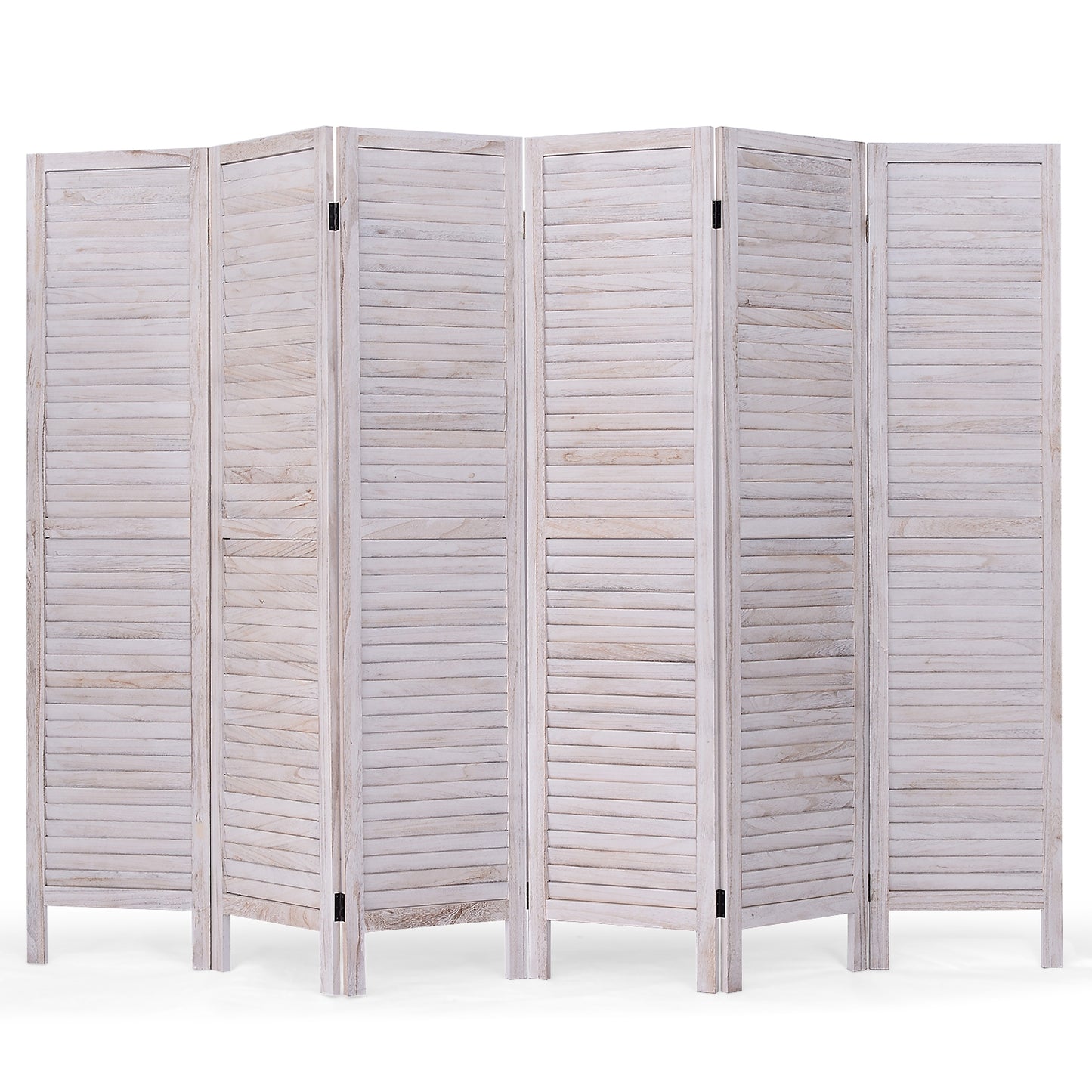 6 Panels Classic Venetian Wooden Slat Room Screen, White Room Dividers White at Gallery Canada