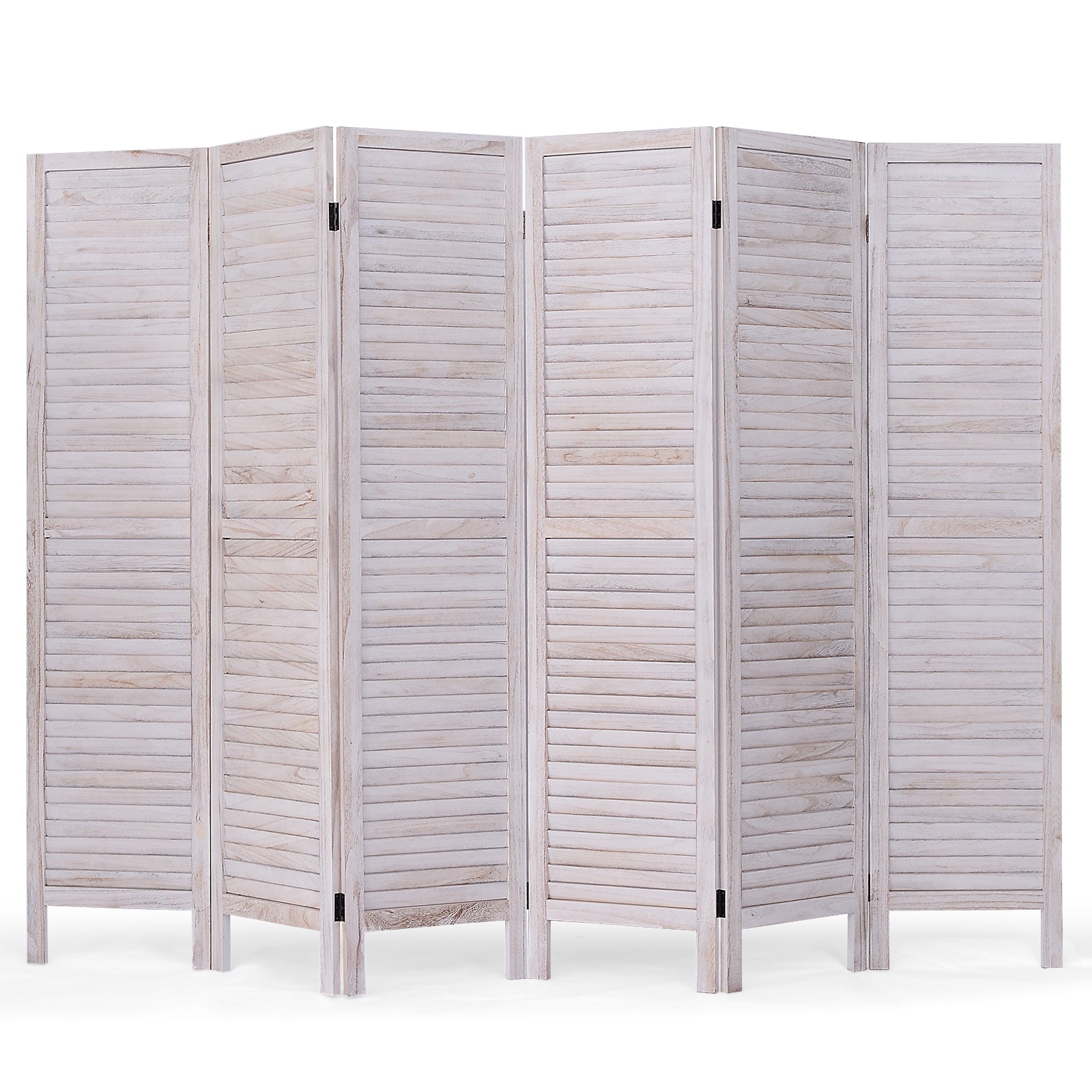 6 Panels Classic Venetian Wooden Slat Room Screen, White Room Dividers White at Gallery Canada