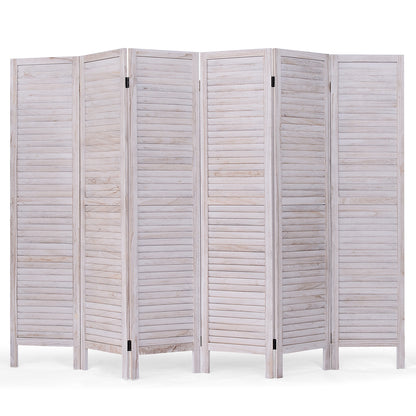 6 Panels Classic Venetian Wooden Slat Room Screen, White Room Dividers White at Gallery Canada