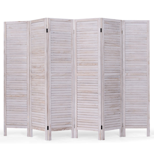 6 Panels Classic Venetian Wooden Slat Room Screen, White Room Dividers White at Gallery Canada