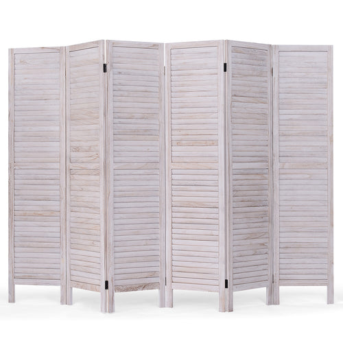 6 Panels Classic Venetian Wooden Slat Room Screen, White