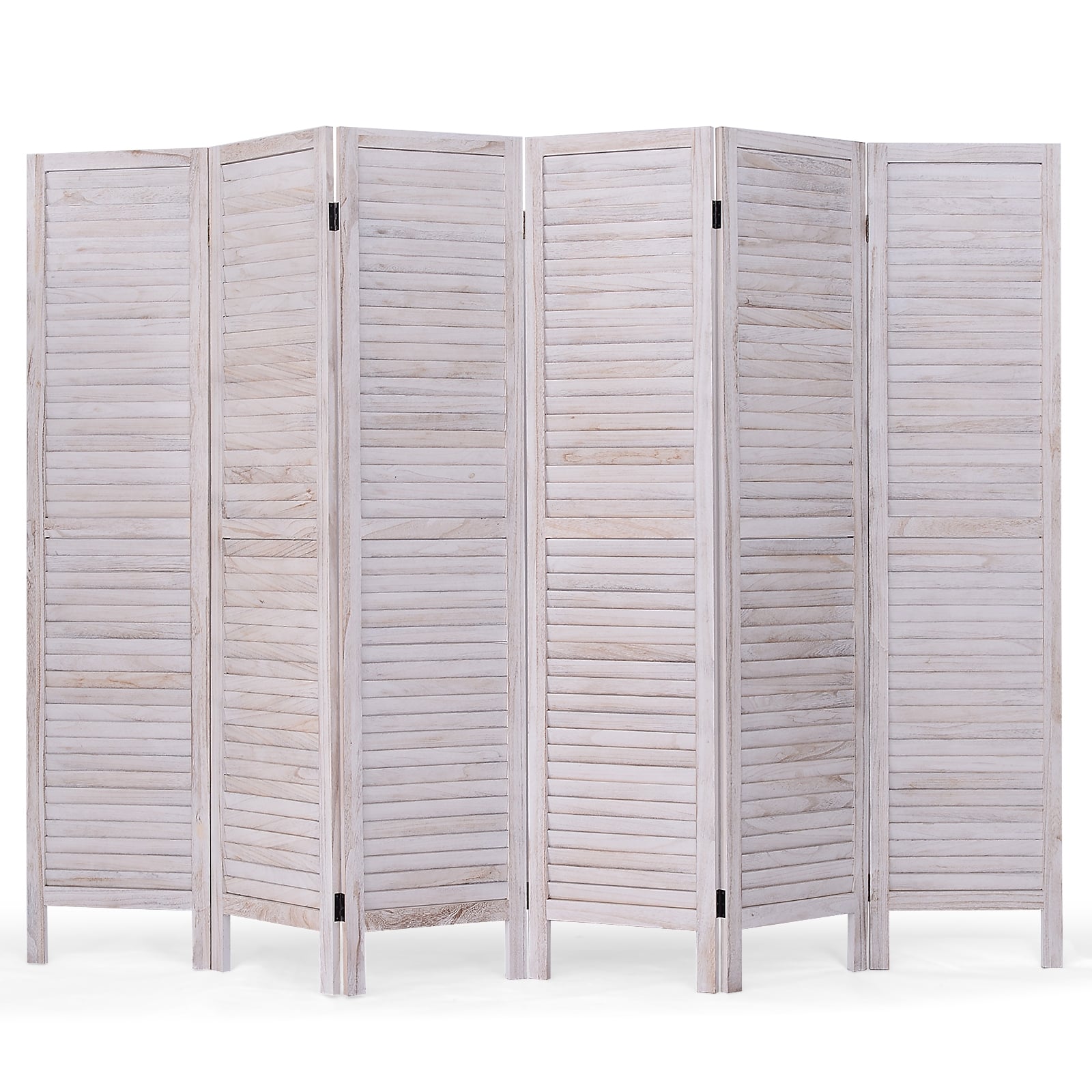 6 Panels Classic Venetian Wooden Slat Room Screen, White Room Dividers White at Gallery Canada