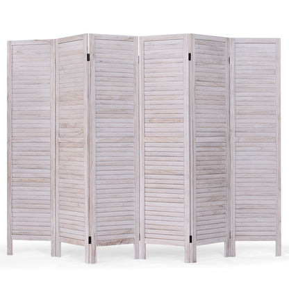 6 Panels Classic Venetian Wooden Slat Room Screen, White Room Dividers White at Gallery Canada