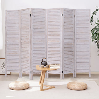 6 Panels Classic Venetian Wooden Slat Room Screen, White Room Dividers at Gallery Canada