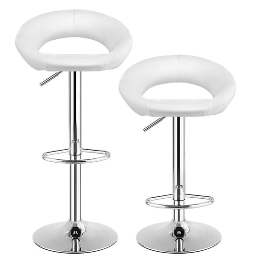Set Of 2 Bar Stools Adjustable PU Leather Barstools Swivel Pub Chairs, White - Gallery Canada