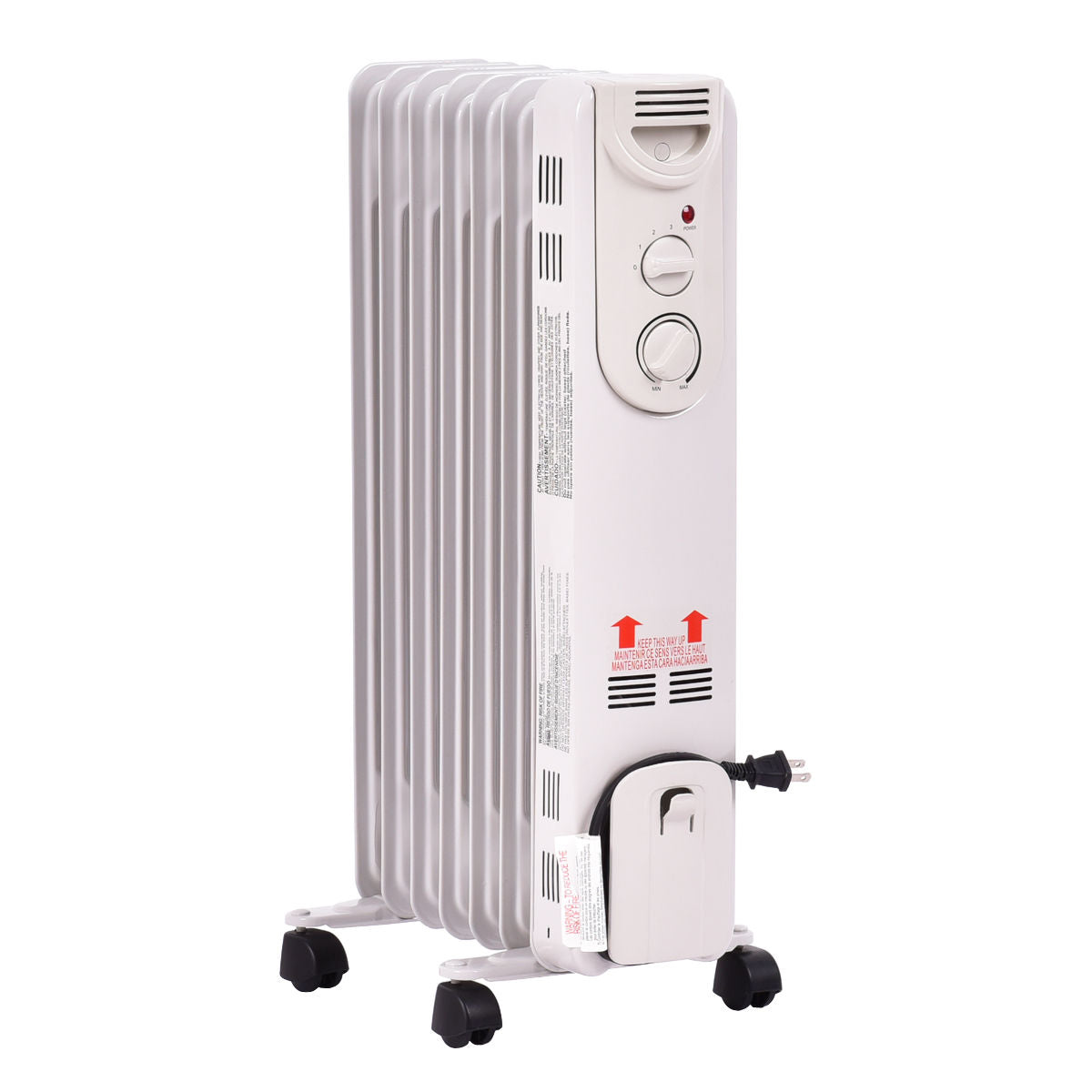 1500 W Electric Portable Oil Filled Radiator Space Heater with 3 Heat Settings Space Heaters White at Gallery Canada