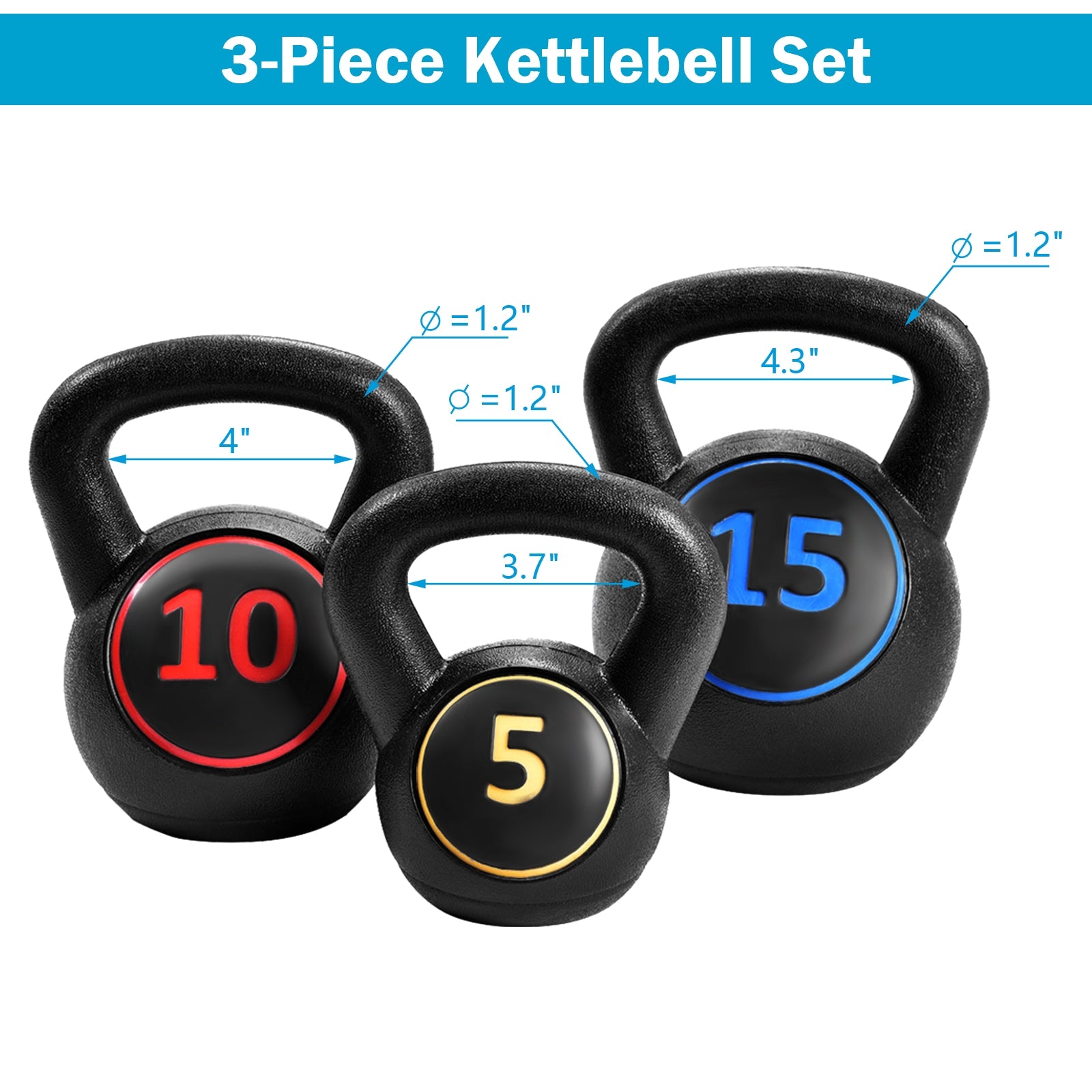 3 Pieces 5 10 15lbs Kettlebell Weight Set, Black Weights Accessories at Gallery Canada