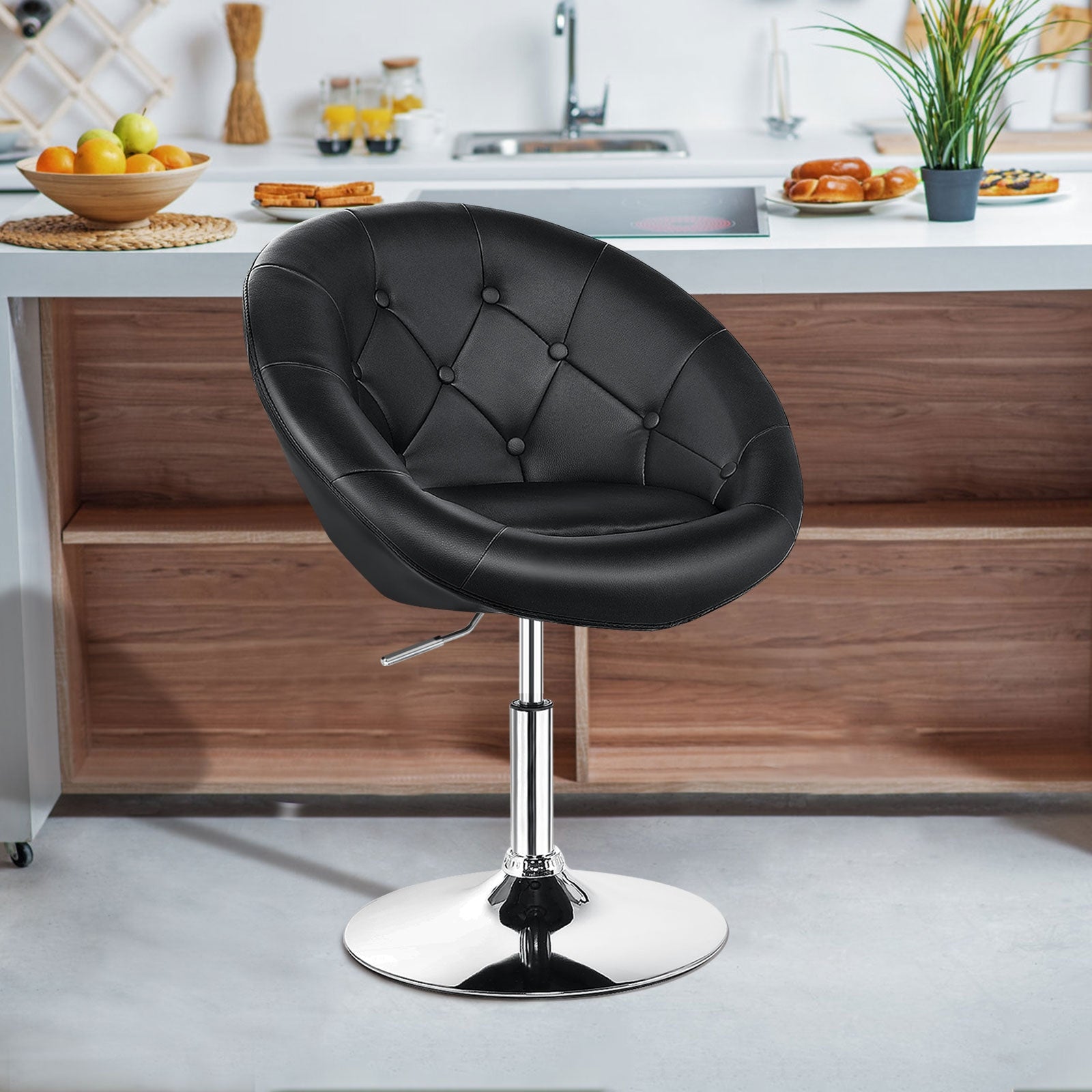 1 Piece Adjustable Modern Swivel Round Tufted, Black Leisure Chairs at Gallery Canada
