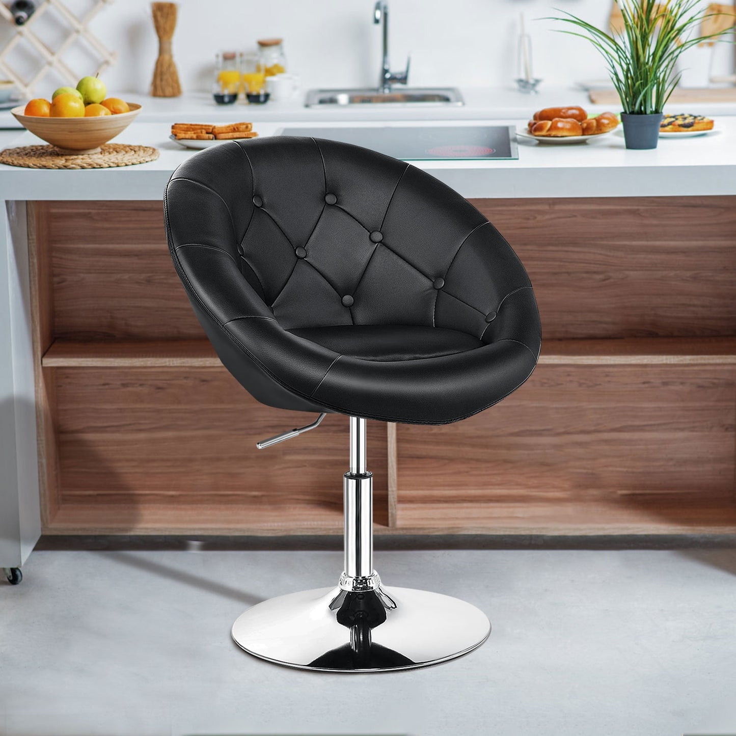 1 Piece Adjustable Modern Swivel Round Tufted, Black Leisure Chairs at Gallery Canada
