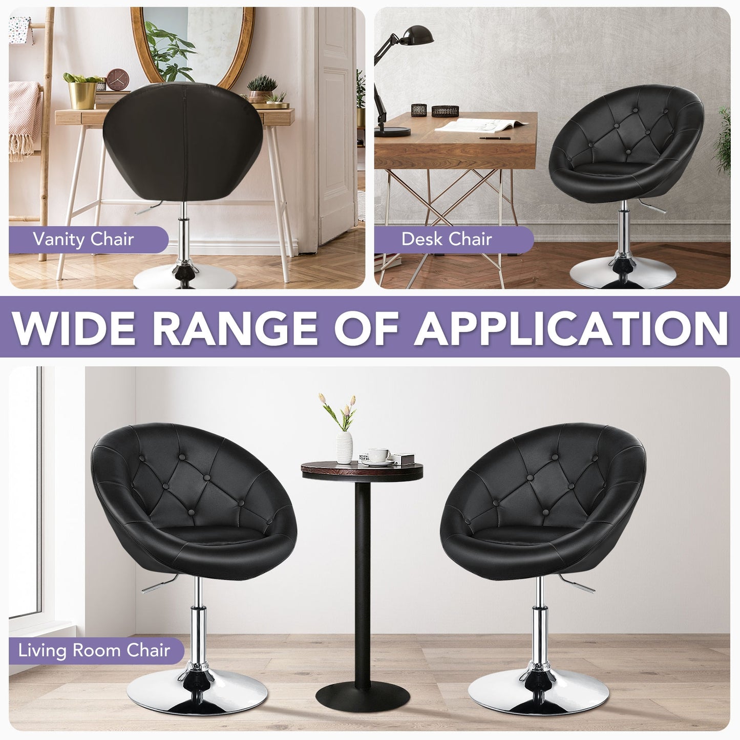 1 Piece Adjustable Modern Swivel Round Tufted, Black Leisure Chairs at Gallery Canada