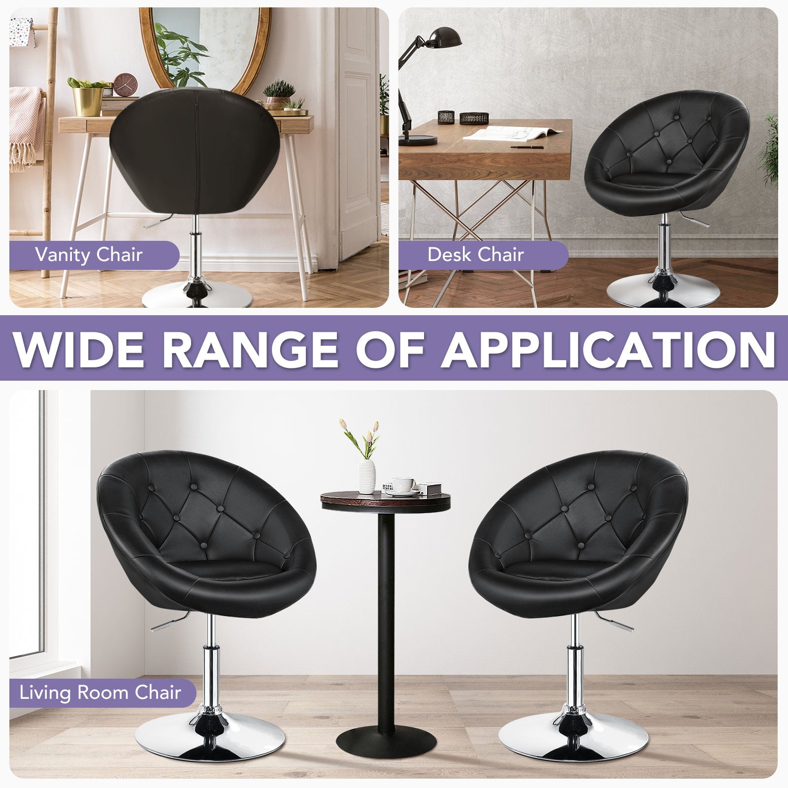 1 Piece Adjustable Modern Swivel Round Tufted, Black Leisure Chairs at Gallery Canada
