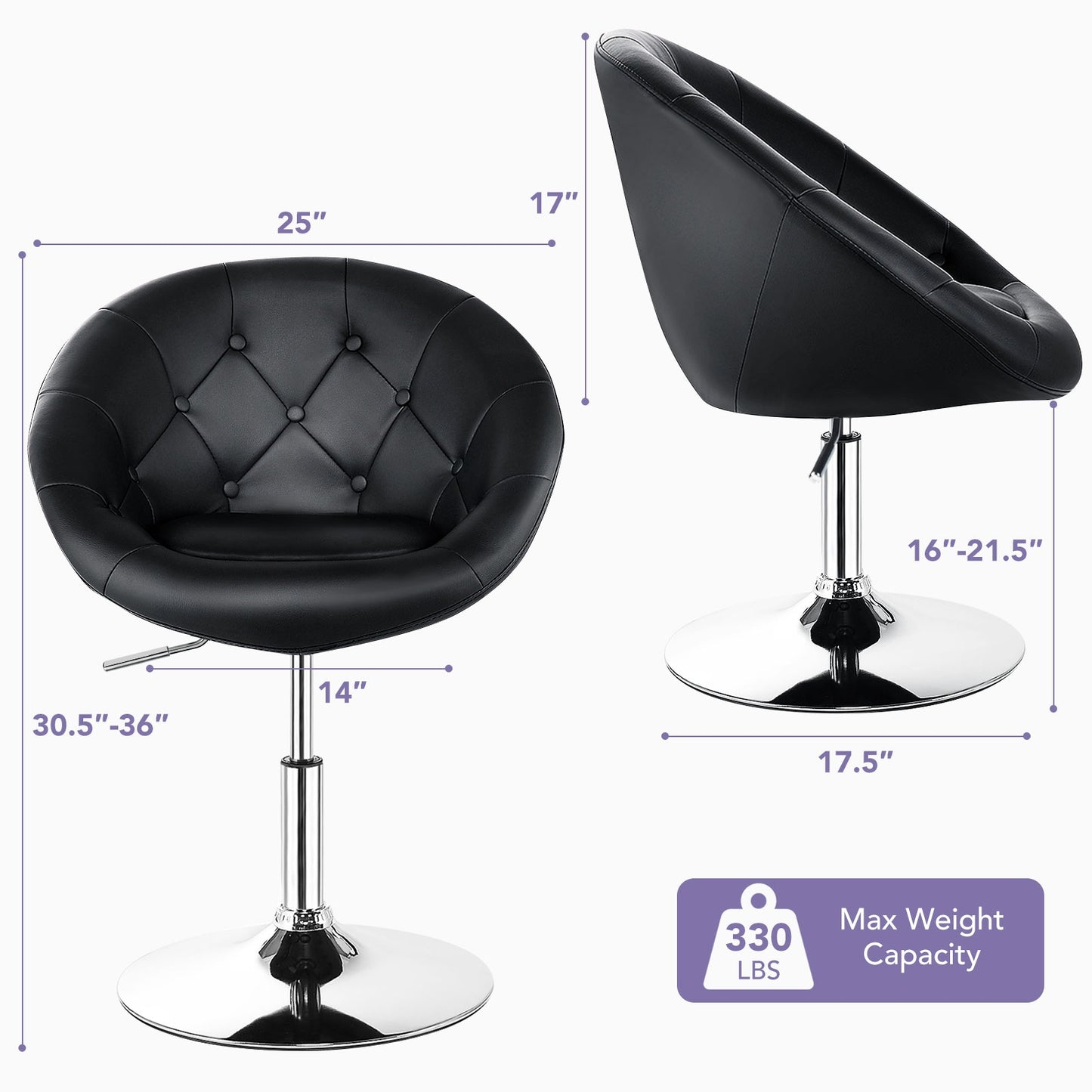 1 Piece Adjustable Modern Swivel Round Tufted, Black Leisure Chairs at Gallery Canada