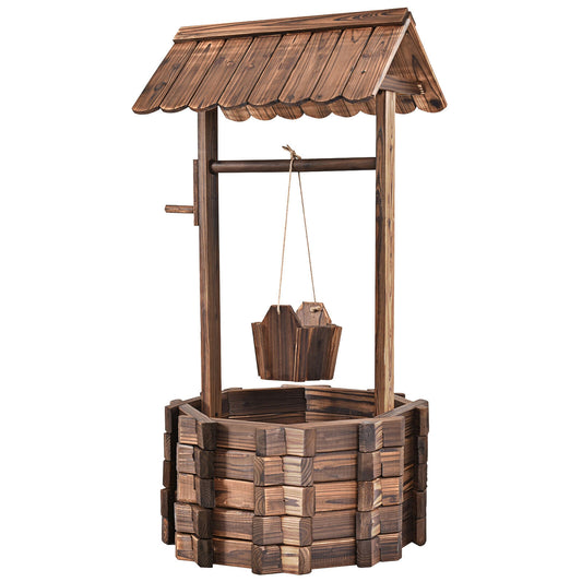 Outdoor Wooden Wishing Well Planter Bucket, Natural Outdoor Decor Natural at Gallery Canada